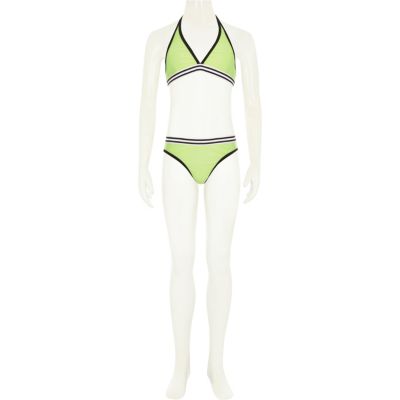 Girls green triangle bikini set